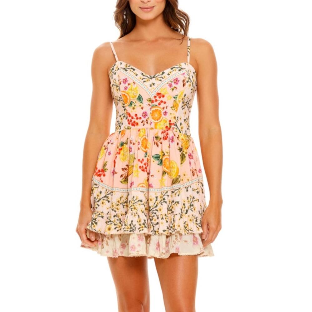 agua bendita isadora vita mandarin starfruit print corset sweetheart mini dress